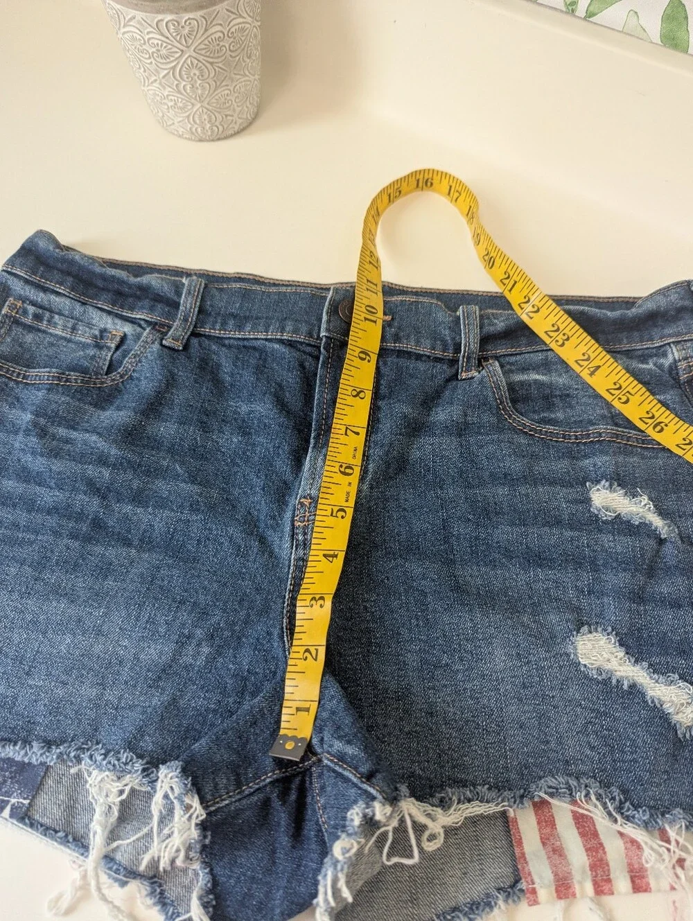 Americana Jean Shorts Distressed Flag Coastal Summer Frayed Beachy BBQ Casual